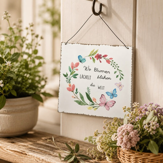 Metall-Wandbild 20x20 cm – Blumenkranz mit Spruch, sortiert by Lefran Cottbus