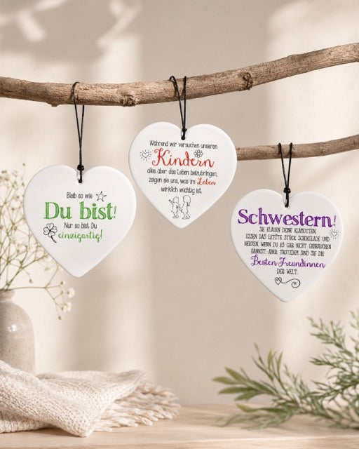 Keramik-Herz Hänger 15 cm – 'Schwestern' by Lefran Cottbus