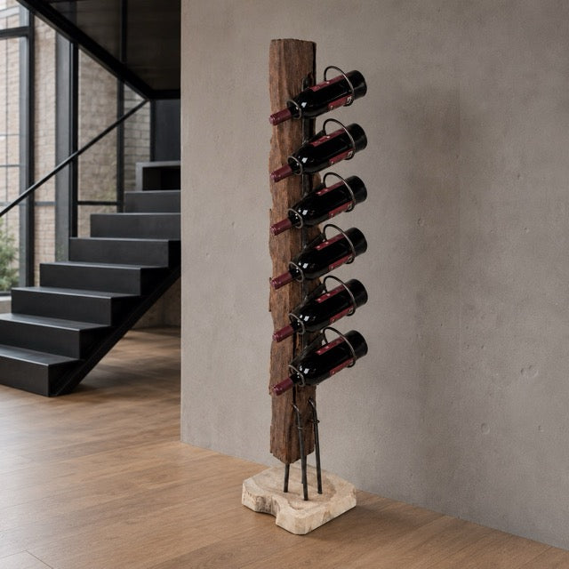 Weinflaschen-Regal 140 cm aus Teak-Holz – Naturunikat by Lefran Cottbus