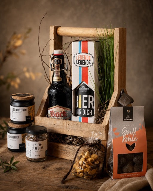 Bierpräsent im Holzkorb – 4 Biere nach Wahl by Lefran - Erlebnis- & Genusskaufhaus