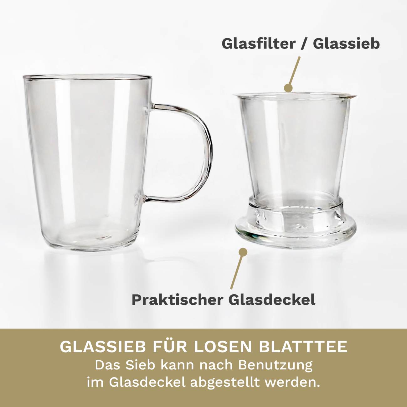 Creano Teeglas 400ml - Teetasse, Sieb & Deckel aus Glas