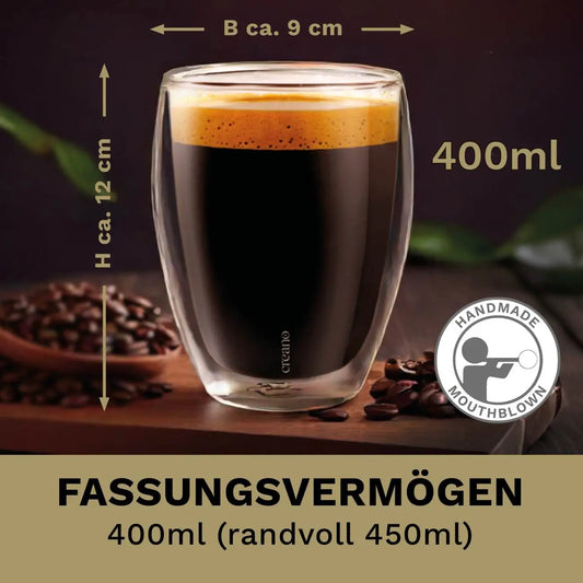 Creano doppelwandige Gläser in Gastro Qualität, 4er, 400ml