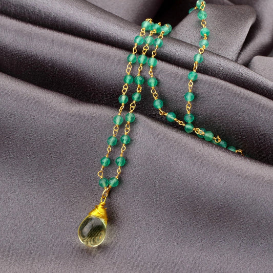 Edelsteinkette mit Aventurin und Citrin Tropfen Anhänger