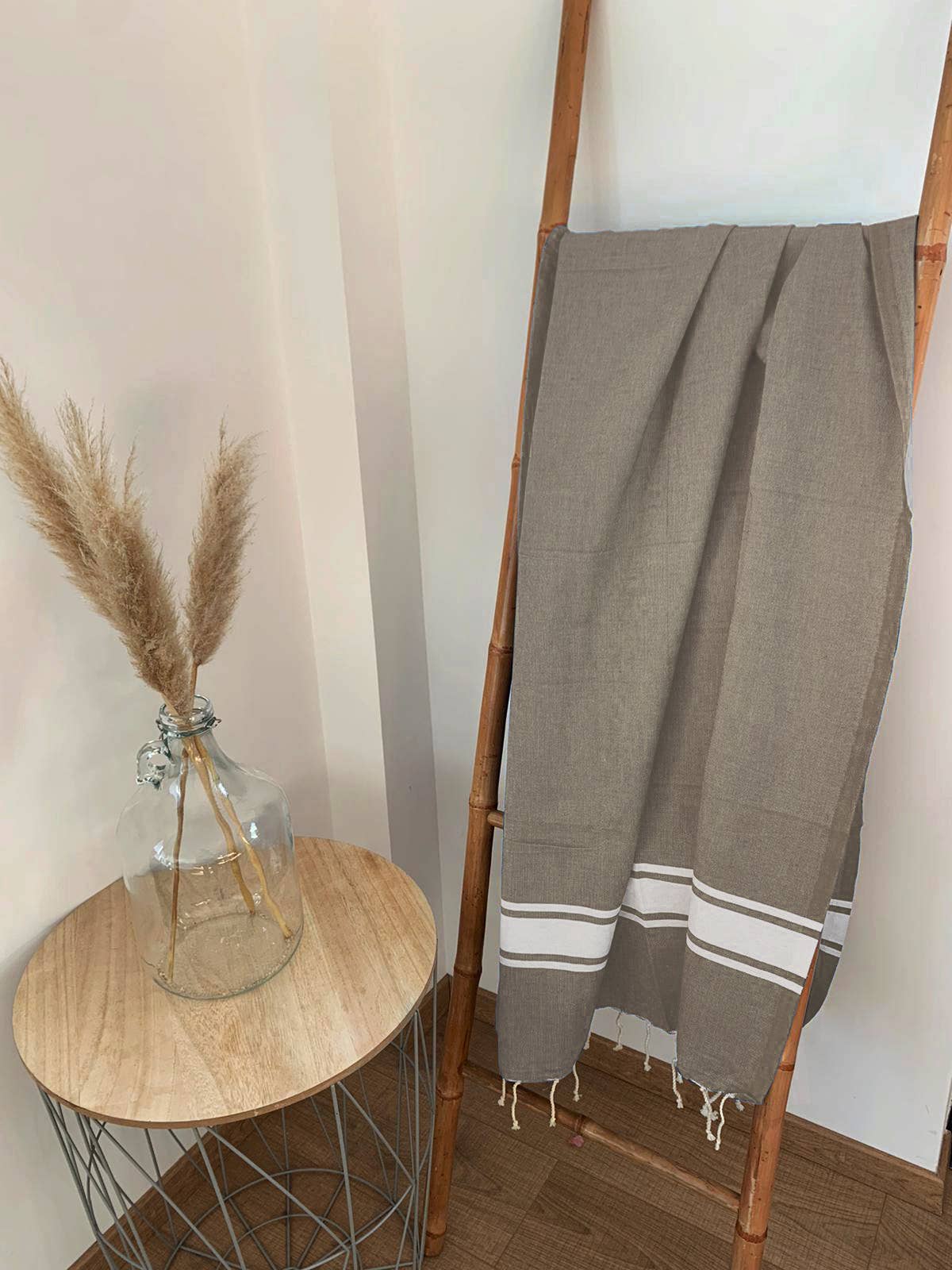 Flache traditionelle Fouta KOZO 100x200 cm oder 200x200 cm: Taupe / 100 x 200