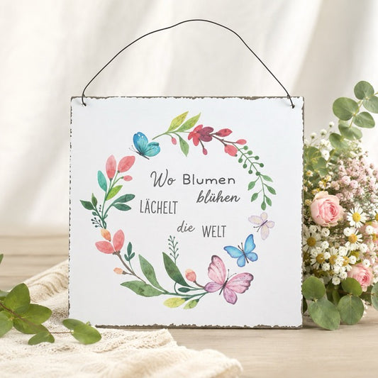 Metall-Wandbild 20x20 cm – Blumenkranz mit Spruch, sortiert by Lefran Cottbus
