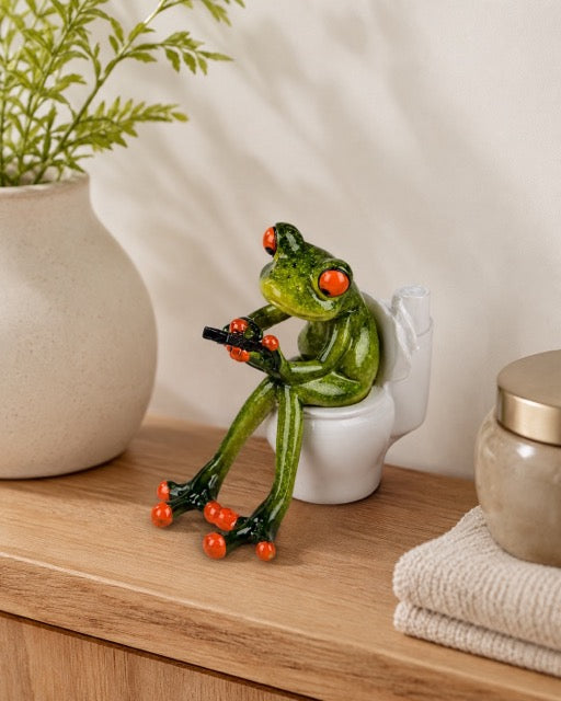 Deko-Frosch auf Toilette mit Handy – hellgrün by Lefran Cottbus