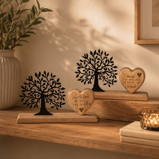 Deko-Aufsteller Baum & Herz 15x25 cm – Holz mit Metall, sortiert by Lefran Cottbus