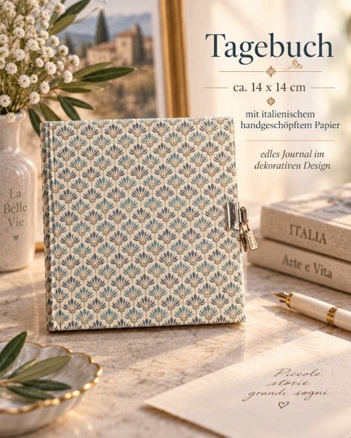 Tagebuch aus geschöpftem italienischen Papier mit Schloss by Lefran - Erlebnis- & Genusskaufhaus
