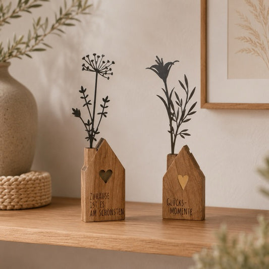 Deko-Haus mit Metall-Blume 29 cm – Holz, sortiert by Lefran Cottbus