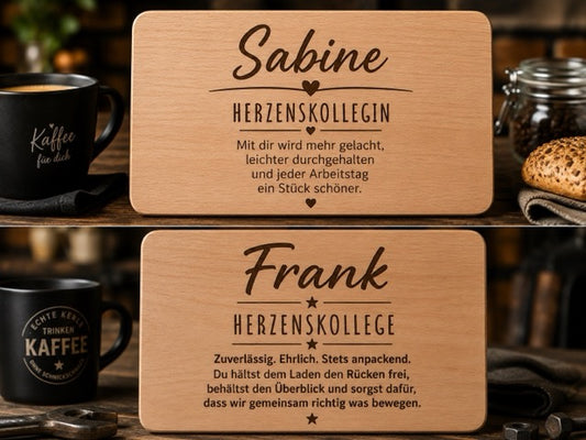 Frühstücksbrettchen mit Gravur – Lieblingskollegen by Lefran - Erlebnis- & Genusskaufhaus