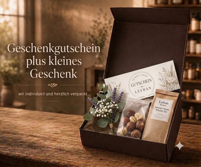 Geschenkgutschein + kleines Präsent by Lefran - Erlebnis- & Genusskaufhaus