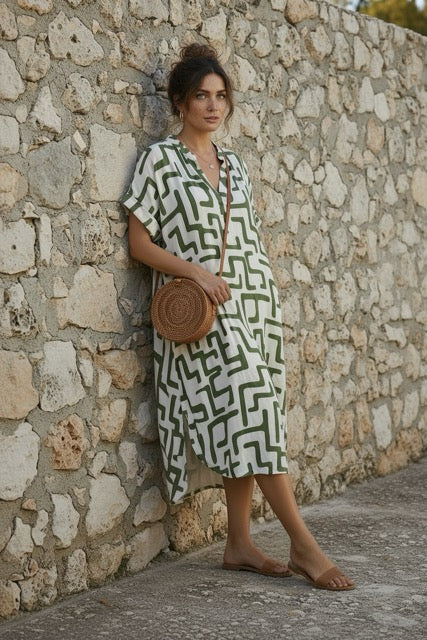 Moderner Print Baumwoll Kleid schwarz-weiß by Lefran - Erlebnis- & Genusskaufhaus