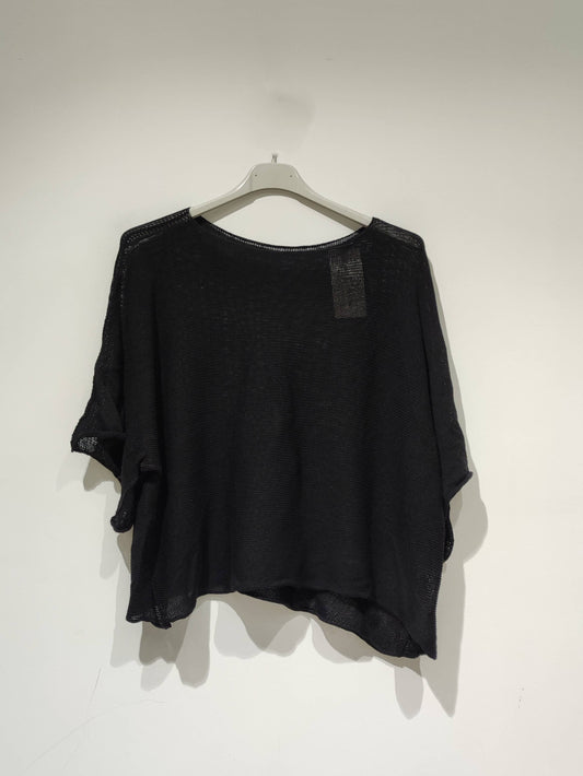 SYA leichtes Strickpullover mit ausgestelltem Schnitt - PE25: Schwarz / Du(36-42)