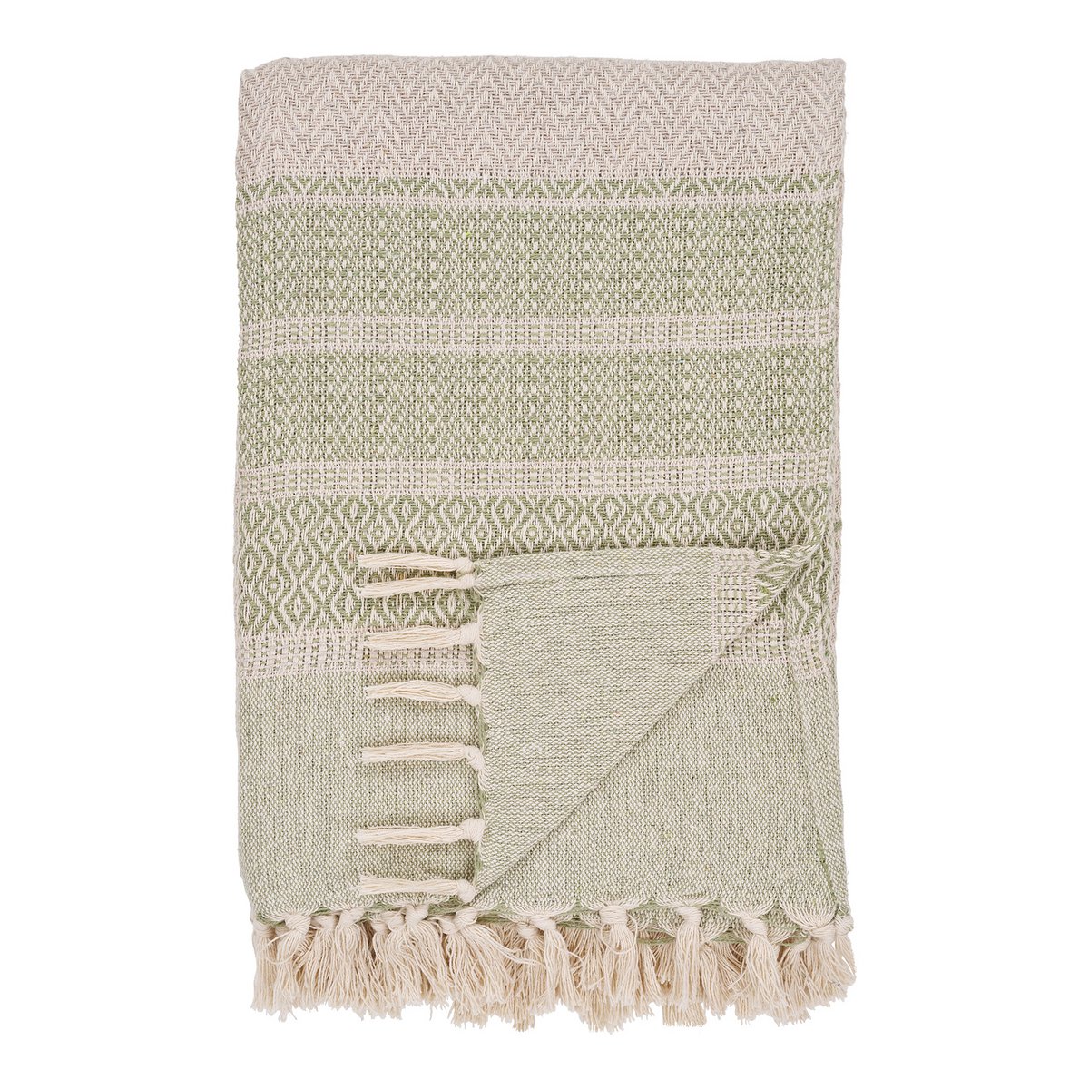 Manisa Plaid – Grün/Beige, Baumwolle, Polyester, 130 x 180 cm