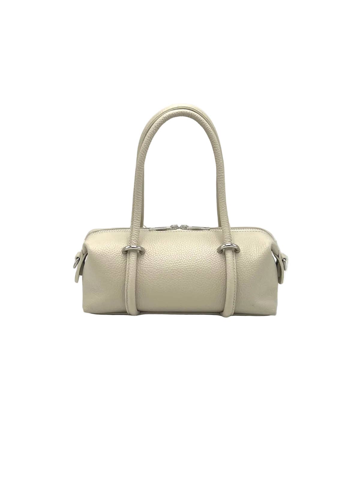 Kleine Boston-Tasche aus echtem Leder mit abnehmbarem Schulterriemen, hergestellt in Italien, Art. 112774: Beige by Suie Valentini srl