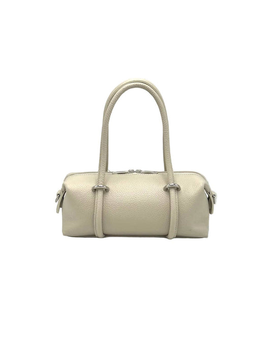 Kleine Boston-Tasche aus echtem Leder mit abnehmbarem Schulterriemen, hergestellt in Italien, Art. 112774: Beige by Suie Valentini srl