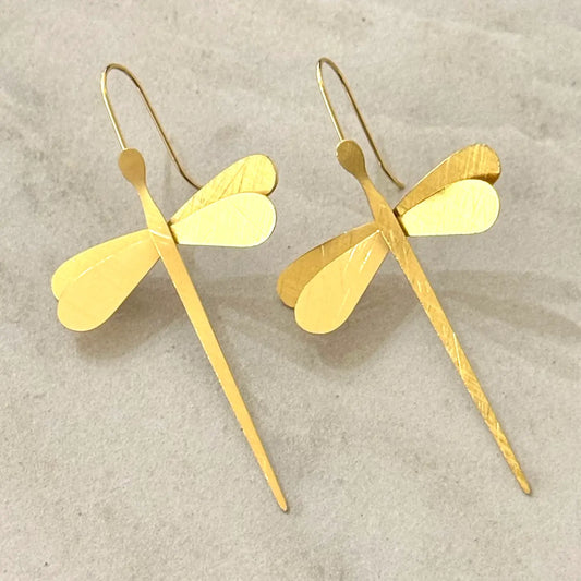 Ohrringe Libelle in gebürstetem Gold
