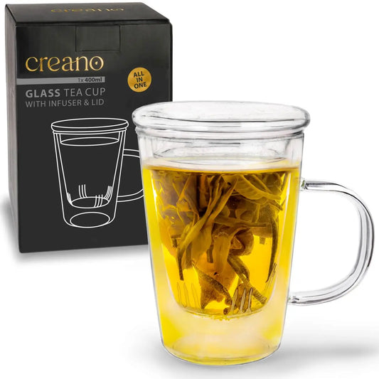 Creano Teeglas 400ml - Teetasse, Sieb & Deckel aus Glas
