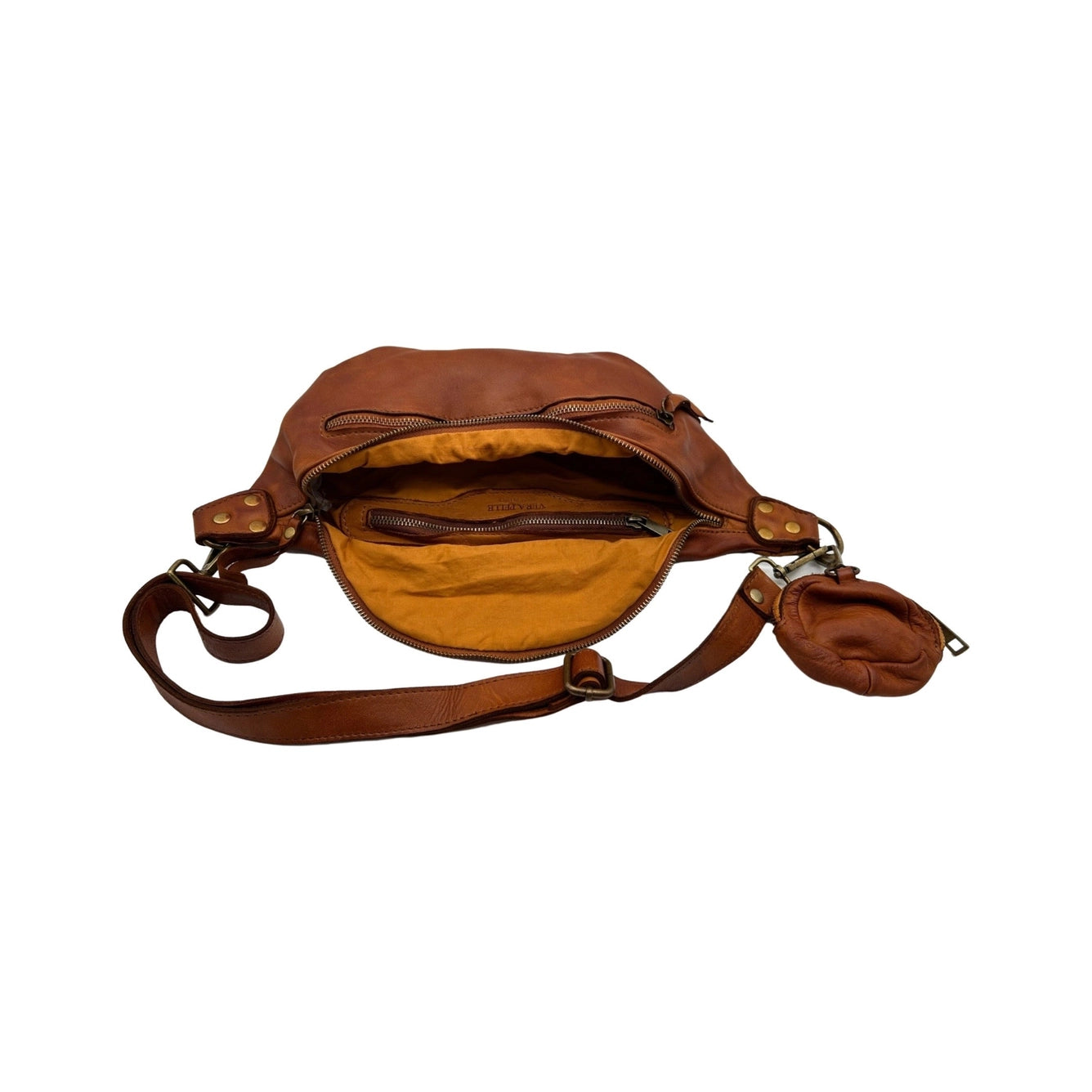 Gürteltasche Giulia Camel aus gewaschenem Leder