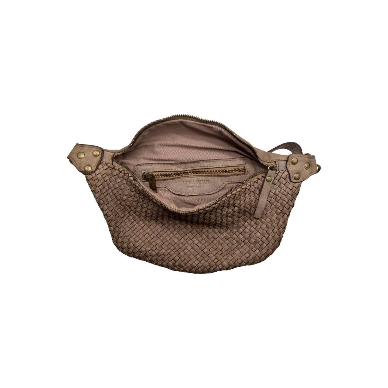 GÜRTELTASCHE LUNA BEIGE AUS GEWEBTEM, GEWASCHENEM LEDER