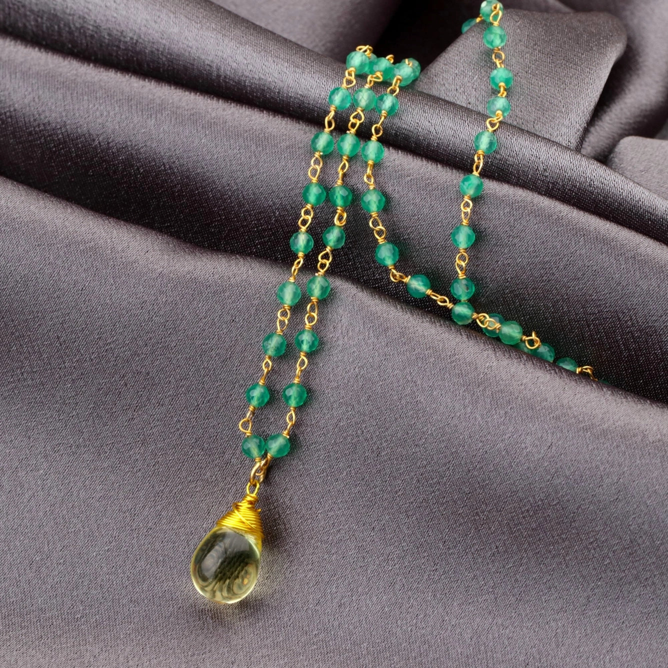 Edelsteinkette mit Aventurin und Citrin Tropfen Anhänger