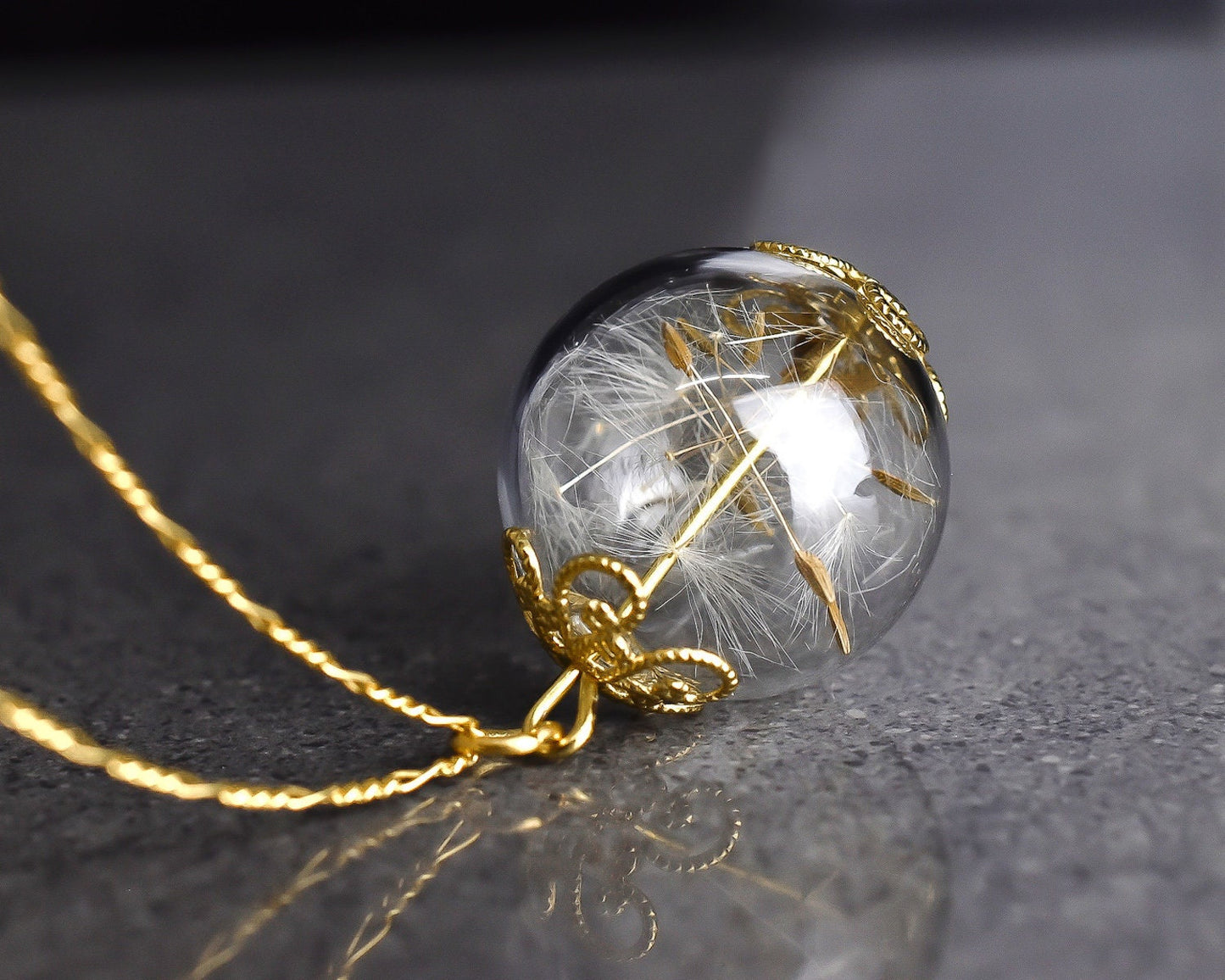 Pusteblumen Glasanhänger - 925 Sterling Gold Kette