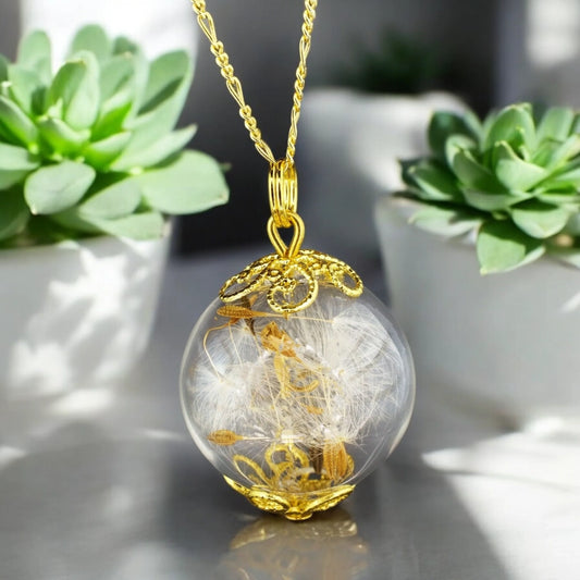 Pusteblumen Glasanhänger - 925 Sterling Gold Kette