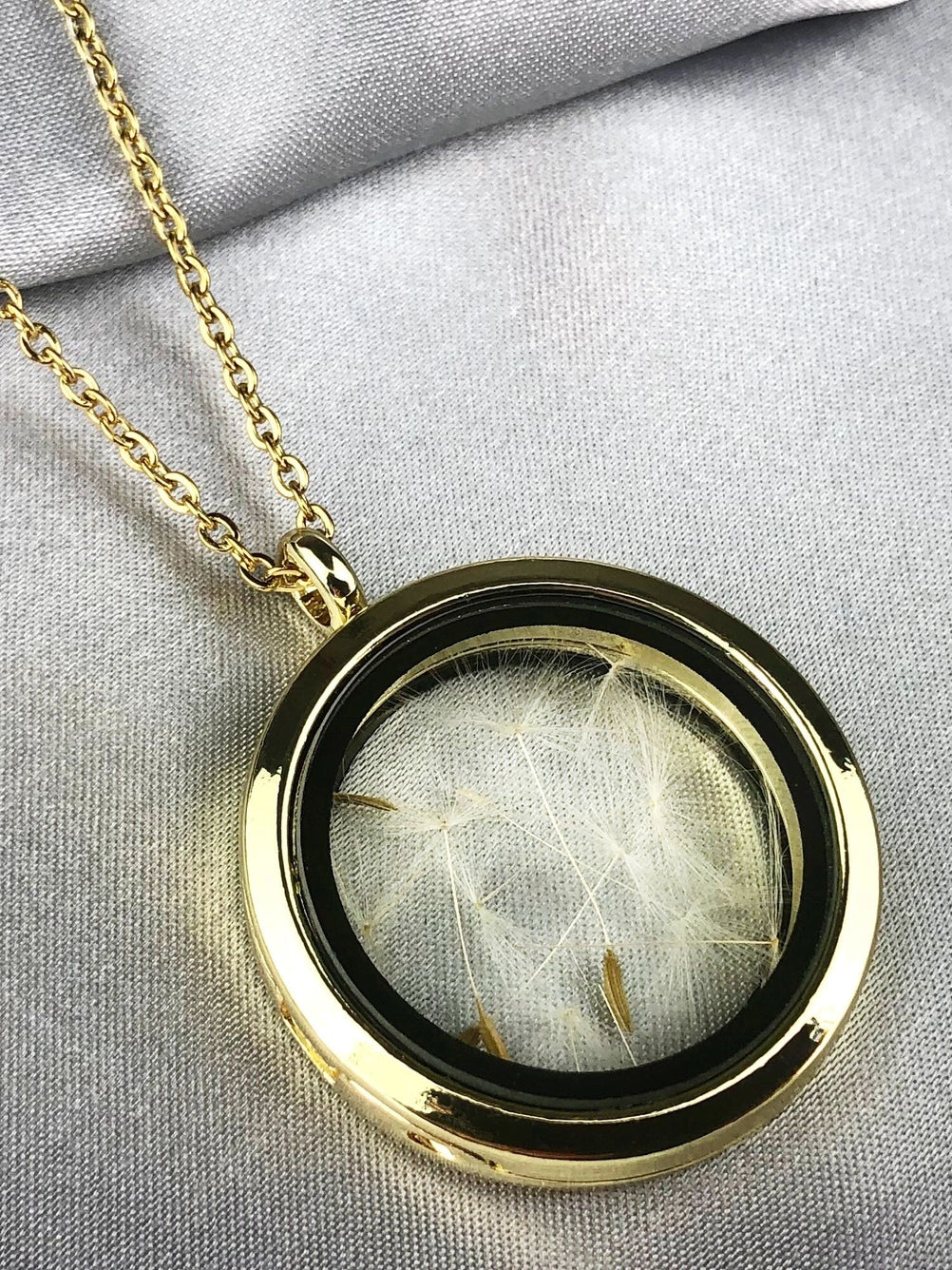 Pusteblumen Samen Glas Medaillon Kette - Vergoldet