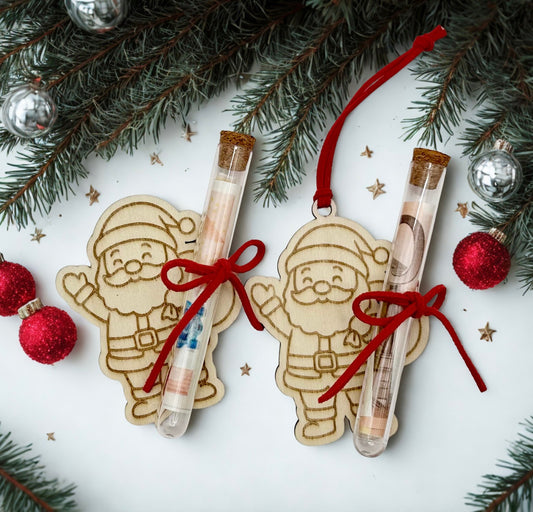 Holzanhänger - Weihnachtsmann mit Reagenzglas
